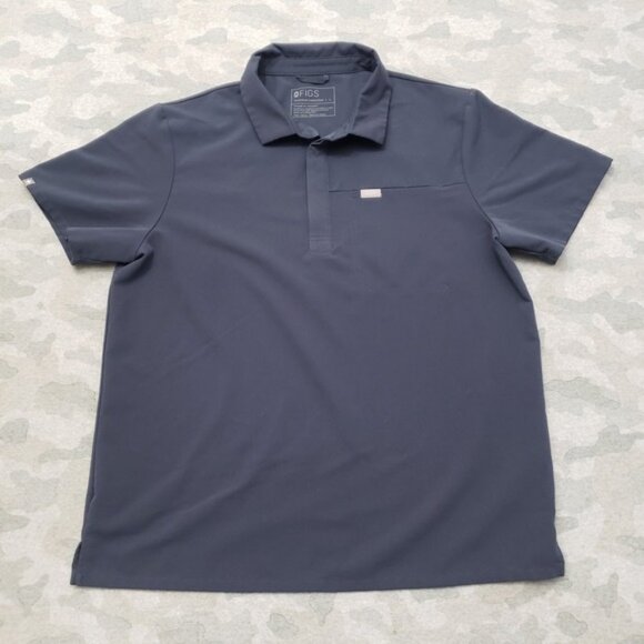 Figs Scrub Polo Top Mens Large Blue Lima Short Sleeve Medical - Picture 1 of 5